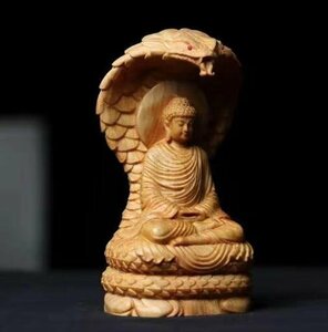 特売！仏教美術 精密彫刻 鎮宅辟邪 仏像 手彫り 木彫仏像 崖柏木 蛇仏立像★高さ約12cm