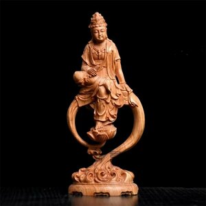 極上品◆自在観音 観音菩薩 観音像 座像 彫刻工芸品 仏教美術　特上彫 総檜木材 仏像座像