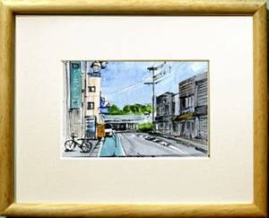 Art hand Auction 〇第8351号｢大原駅前通り/JR外房線｣/田中千尋(四季水彩)画 /プレゼント付き, 絵画, 水彩, 自然, 風景画