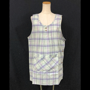 823 new goods. width opening purple check apron * click post correspondence 185 jpy ( including in a package possible 2 sheets till )