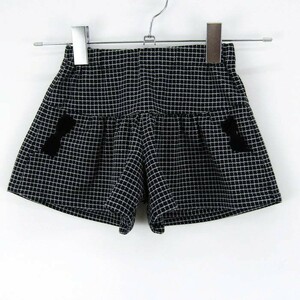 ベベ ショートパンツ 短パン チェック リボン ストレッチ ボトムス 女の子用 100サイズ ブラック キッズ 子供服 BEBE