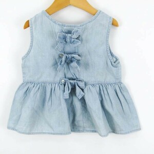 プティマイン デニム ノースリーブ リボン トップス 女の子用 100サイズ ライトブルー キッズ 子供服 petit main