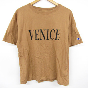 チャンピオン 半袖Tシャツ VENICEロゴ ラウンドネック トップス スポーツウェア コットン100% レディース Mサイズ ブラウン Champion