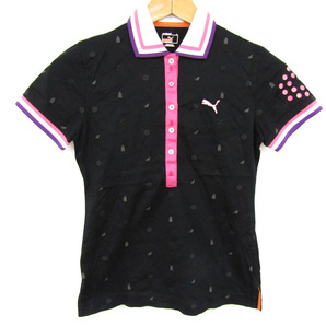 プーマ 半袖ポロシャツ ゴルフウェア 総柄 トップス スポーツウェア コットン100% レディース Sサイズ ブラック PUMAの画像1