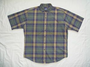 ☆ 90s GAP オールド ギャップ チェック柄 半袖 ボタンダウン シャツ sizeM グリーン☆USA古着 旧タグ ビンテージ OLD 80s J.CREW バナリパ