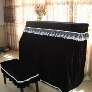  piano cover chair cover set velour race frill attaching classical full cover ( black )