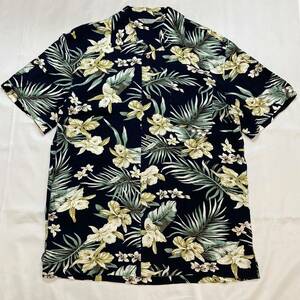 ハイビスカス柄のアロハシャツ 新品 ハワイアンシャツ 大きいサイズ3L ネイビー 総柄シャツ 送料無料