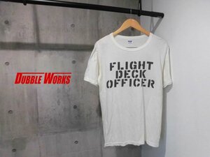 DUBBLE WORKS ダブルワークス/FLIGHT DECK OFFICER ステンシルプリント 半袖 TシャツL(40-42)/メンズ/白 ホワイト/日本製