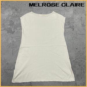 MELROSE CLAIRE メルローズクレール チュニック ノースリーブ ワンピース 半袖 すり無地 クリーム レディース サイズL相当 玉FL2704