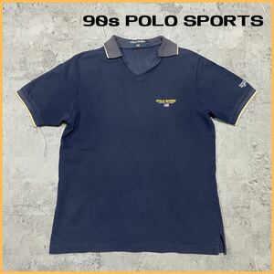 90s POLO SPORTS ポロ スポーツ ポロシャツ Tシャツ 半袖 刺繍ロゴ ビッグロゴ ヴィンテージ vintage ラルフローレン サイズL 玉FL2709