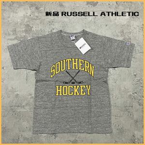 新品 RUSSELL ATHLETIC ラッセルアスレチック Tシャツ 半袖 デカロゴ Southern ホッケー グレー サイズM 玉FL2741ロゴTシャツ 