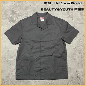 新品定価10175円 Uniform World ユニフォームワールド BEAUTY&YOUTH ワークシャツ 英国製 オープンカラー サイズL 玉FL2752