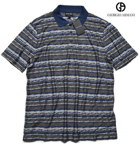 新品13万 GIORGIO ARMANI「54(XLサイズ)」ジョルジオ アルマーニ 最高級ジャガード織り！半袖ポロシャツ Tシャツ メンズ (イタリア製)_画像2