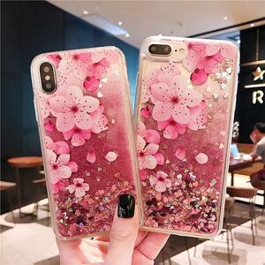 iphone 13 14 ケース　流れラメ　さくら　桜　ラメ入り　キラキラ　輝く　ピンク