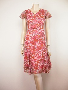  beautiful goods * Jill Stuart *JILLSTUART* silk ( silk 100%* pink series *V neck * flair sleeve *sia- One-piece *0 size.5~7 number.xs~s size corresponding 