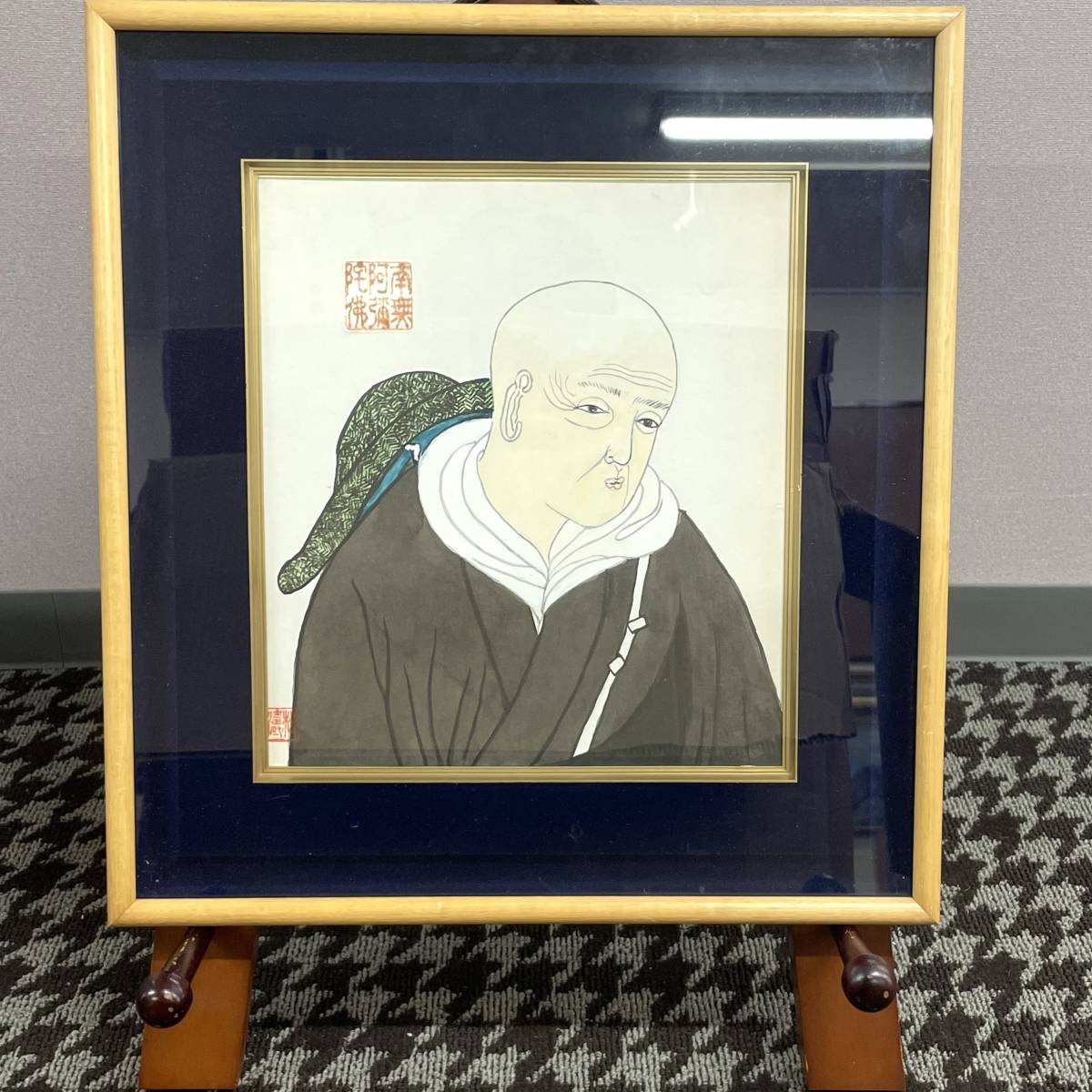 ★Closing sale! ★Sold out for 1 yen! ★Can be shipped together ★Japanese painting ★Portrait painting ★Framed ★Large colored paper ★41×36 ★Author unknown, painting, Japanese painting, person, Bodhisattva