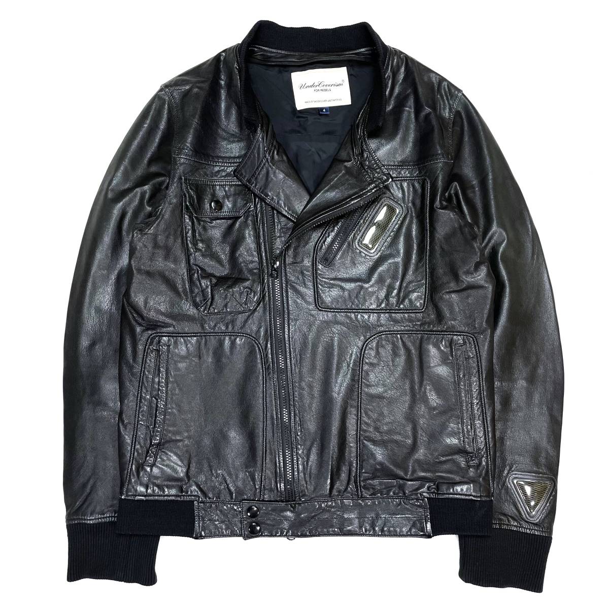 正規通販 袖星柄 UNDERCOVER 初期 00AW レザーライダースジャケット 黒