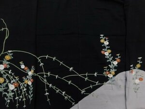 Art hand Auction [Rakufu] P23630 Stunning hand-painted Yuzen black tomesode unraveled item k, fashion, women's kimono, kimono, Tomesode