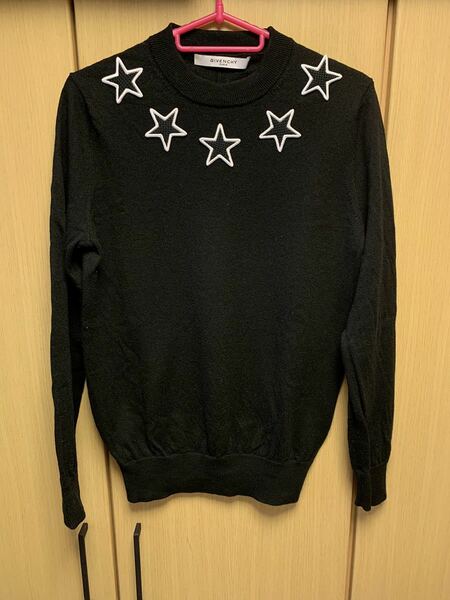 正規 17AW Givenchy ジバンシィ 黒白 スター 星 パッチ クルーネック ニット 黒 S 17F7501501