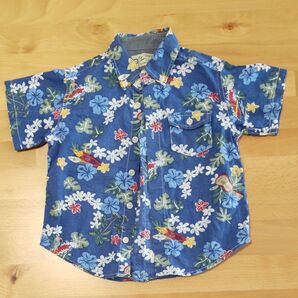 綿100% 半袖シャツ ブルー 青 ハワイアン 110