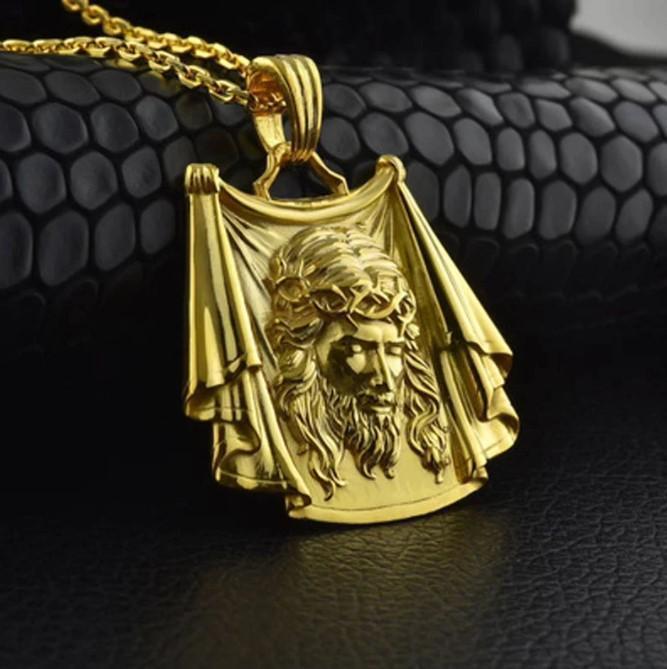 jesus christ holy shroud holy relic necklace pendant christianity gold antique vintage jesus christian painting picture, mens accessories, necklace, others