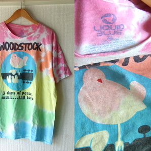 XL★リキッドブルーLIQUID BLUE★WOODSTOCKウッドストックTシャツ タイダイ　ヒッピー70sロックdeadバンドgratefulフェスloveジミヘン00s