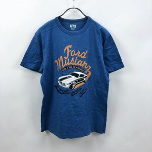 ford mustang/マスタング★UNIQLO/ユニクロ 半袖Tシャツ プリント コットン100％ ブルー サイズS
