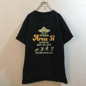 エリア51プリント Hanes/ヘインズ 半袖Tシャツ Area 51 ブラック 黒 メンズ S　古着