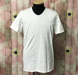 #65_0143 送料無料 【Ouky オーキー】 VINTAGE WASHED ヴィンテージウォッシュ 半袖 Tシャツ Vネック ユニセックス Lサイズ ホワイト