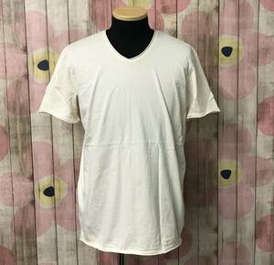 #65_0155 送料無料 【Ouky オーキー】 VINTAGE WASHED ヴィンテージウォッシュ 半袖 Tシャツ Vネック ユニセックス Lサイズ アイボリー