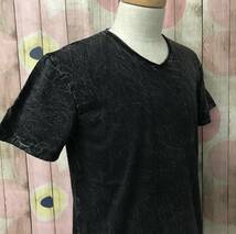 #65_0151 送料無料 【Ouky オーキー】 VINTAGE WASHED ヴィンテージウォッシュ 半袖 Tシャツ Vネック ユニセックス Mサイズ 杢ブラック_画像3