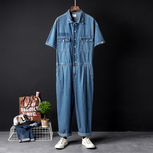  coveralls work clothes all-in-one Denim coveralls overall painter's pants short sleeves cargo overall M~XL blue selection XL