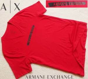 新品★アルマーニ★セクシーな レッド Tシャツ★ブラック ロゴ プリント★Vネック 赤&黒 L★A/X ARMANI☆797