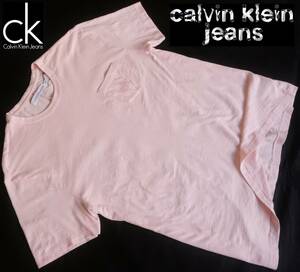 新品★カルバンクライン★大きいサイズ★ペール ピンク スラブ Tシャツ★クルー ロゴプリ ポケT XXL★Calvin Klein CK☆94