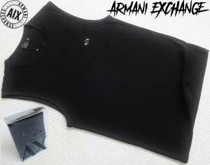 新品★アルマーニ★セクシーな ブラック タンクトップ★ストレッチ ノースリーブ★ホワイト ロゴ刺繍★黒 XL★ARMANI☆104