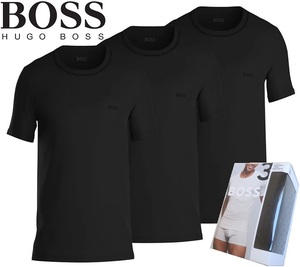 新品★ヒューゴ ボス HUGO BOSS★ブラック Tシャツ 3枚 セット★クルーネック★胸 ロゴ刺繍★コットン 100%★黒&黒 L☆810