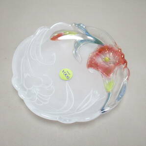 B085*ガラス食器* SOGA 赤花文 ガラス銘々皿 /未使用 /デザート皿 /レトロすりガラス【送料込】の画像5