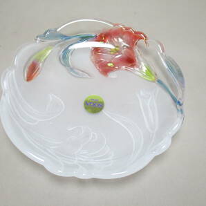 B085*ガラス食器* SOGA 赤花文 ガラス銘々皿 /未使用 /デザート皿 /レトロすりガラス【送料込】の画像4