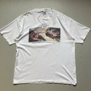 90s art T-shirt ミケランジェロ「アダムの創造」半袖Tシャツ Tee アートT