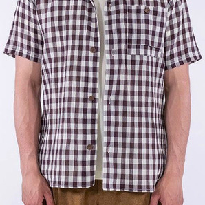 ミレー (MILLET) 和紙 シート 半袖シャツ Sサイズ ブラウン チェック 胸ポケット アウトドア