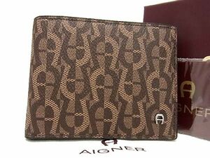 # new goods # unused # AIGNER I gna-PVC total pattern folding twice purse wallet lady's brown group BD3137