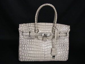 # finest quality # genuine article # as good as new # crocodile eyes ground dyeing Birkin type handbag tote bag lady's beige group BD2298