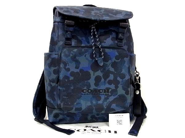 ☆美品☆コーチ リュック レザー 迷彩 カモフラ カモ柄 ブラック