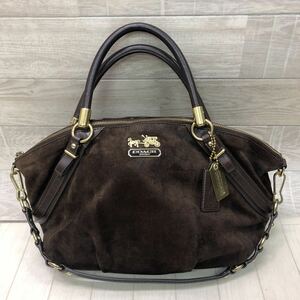 中古 COACH コーチ マディソン ソフィア サッチェル 2way ハンドバッグ 15949 クロコ型押し スエード レザー ダークブラウン