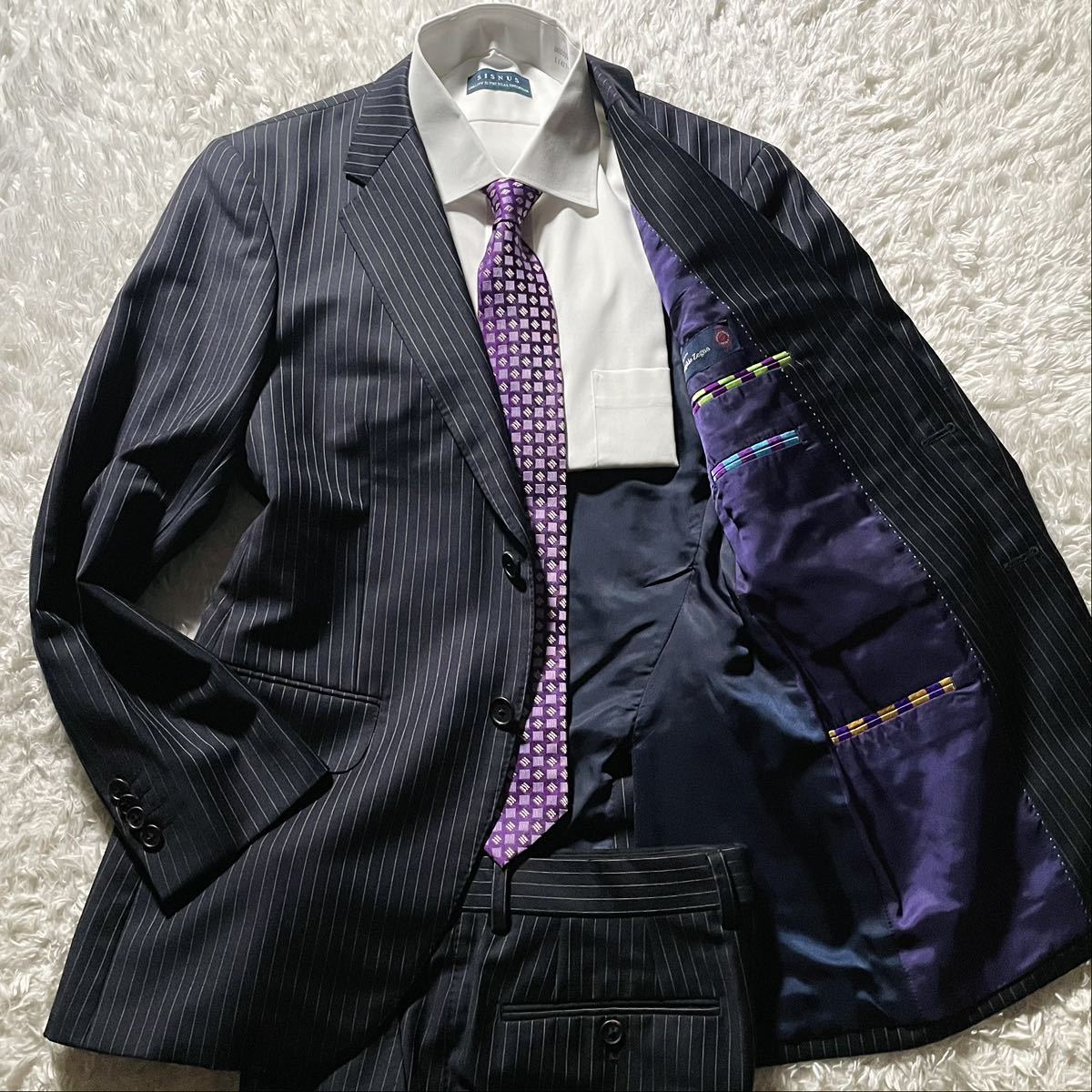 美品】paul smith×高級生地ゼニア スーツ セットアップ 裏地紫 L-