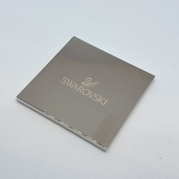 【美品】SWAROVSKI 正方形 ミラー 鏡 コンパクト シルバー色 銀色 スワロフスキー