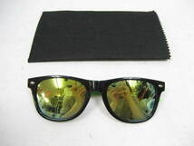 ウェリントン サングラス 眼鏡 メガネ 黒×緑×ミラーレンズ ブラック グリーン UVプロテクション 20_画像2