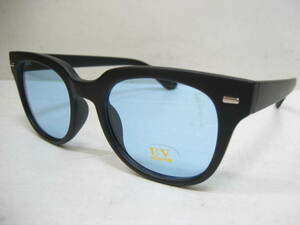 ウェリントン カラーレンズサングラス 2853 シルバー金具 メガネ 黒×青 マットブラック ブルー