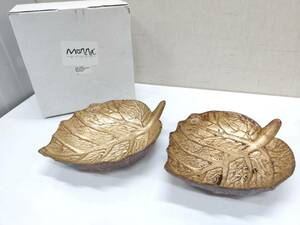 送料無料g19229 Monna GLASS LEAF BOWL リーフボール リーフ ボウル GOLD LEAF 皿 ガラス製 2枚 食器 インテリア 雑貨 TURKEY トルコ 美品