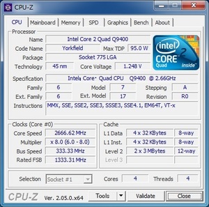 INTEL Core 2 Quad Q9400 (2.66 GHz) LGA775 ★中古正常品★